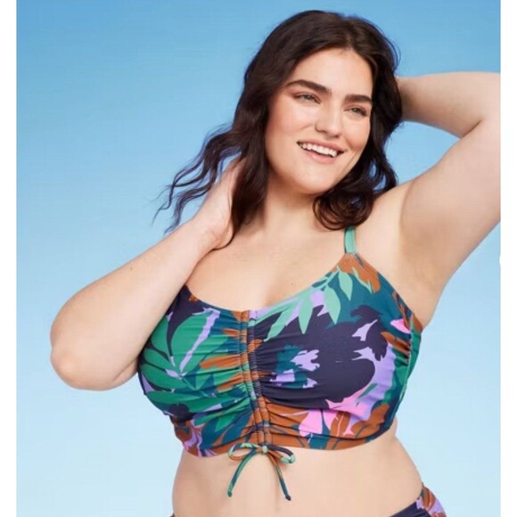 NWT Shade & Shore Longline Tunneled Tie-Front Bralette Bikini Top - Picture 1 of 3